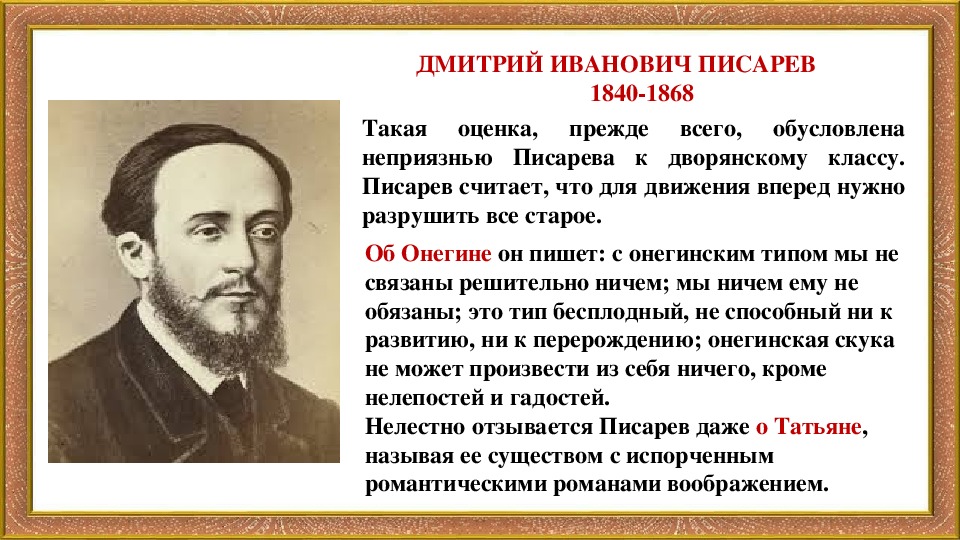 Образ писарева. Писарев о романе Евгений Онегин. Высказывания критиков о Евгении Онегине.