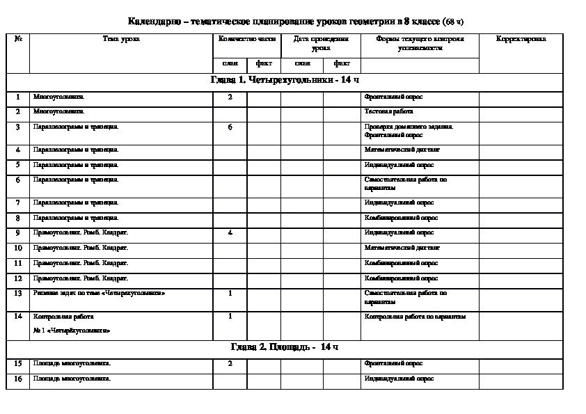 КТП по геометрии 8 класс