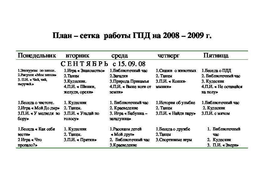 Группы продленного дня план