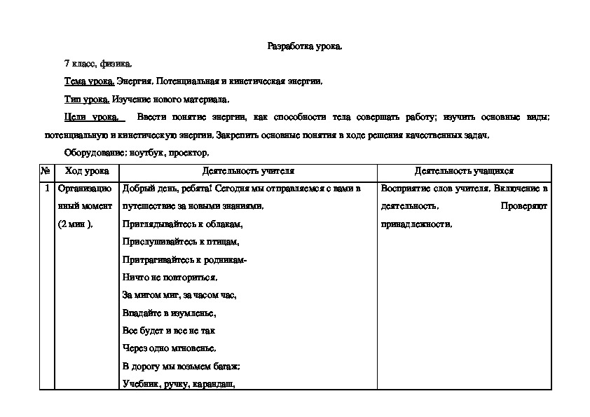 Технологическая карта урока по фгос физика 7