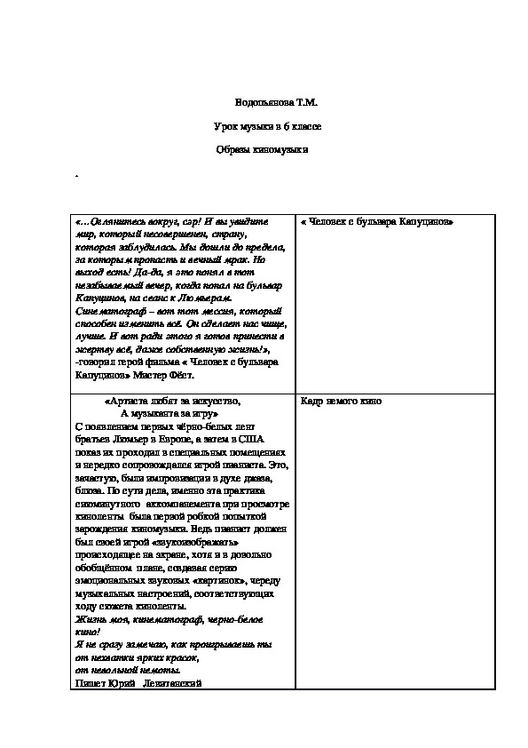 Разработка урока "  Образы киномузыки"