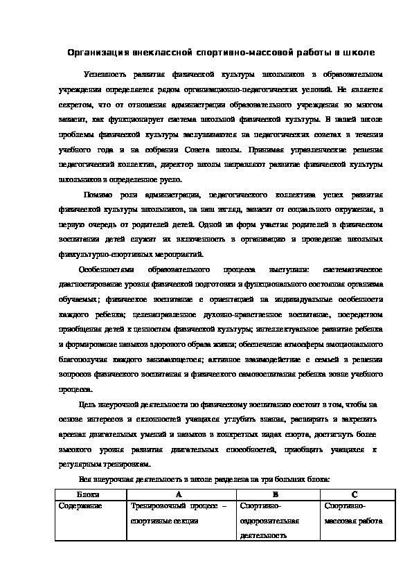 Обложка для материала Организация внеклассной спортивно-массовой работы в школе