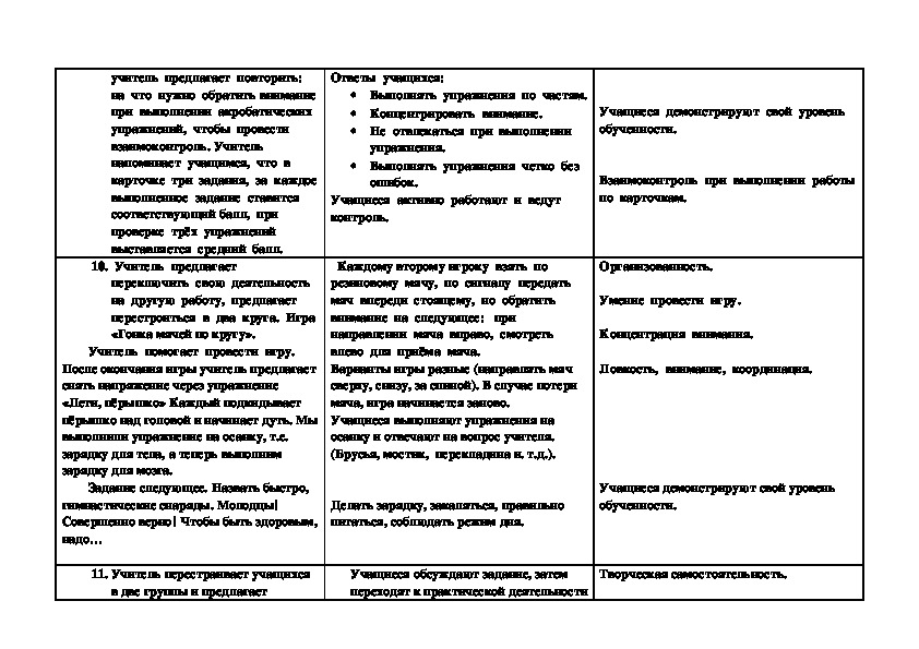 Гимнастика 10 класс план конспект