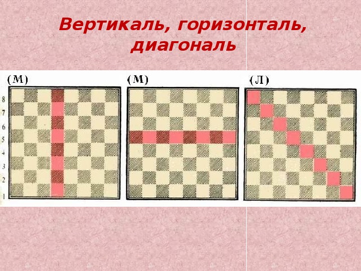 Сколько белых диагоналей на доске. Шахматная горизонталь и Вертикаль. Диагональ горизонталь Вертикаль на шахматной доске. Шахматная доска с линиями горизонтали и вертикали. Диагонали на шахматной доске.