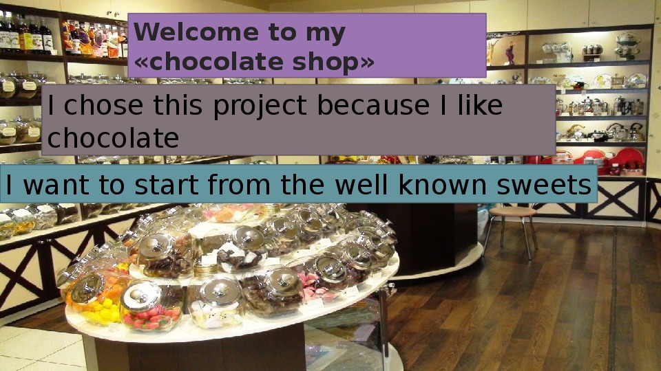 Презентация "Chocolates shop" к уроку "Что мы покупаем в магазине?" (6 класс)