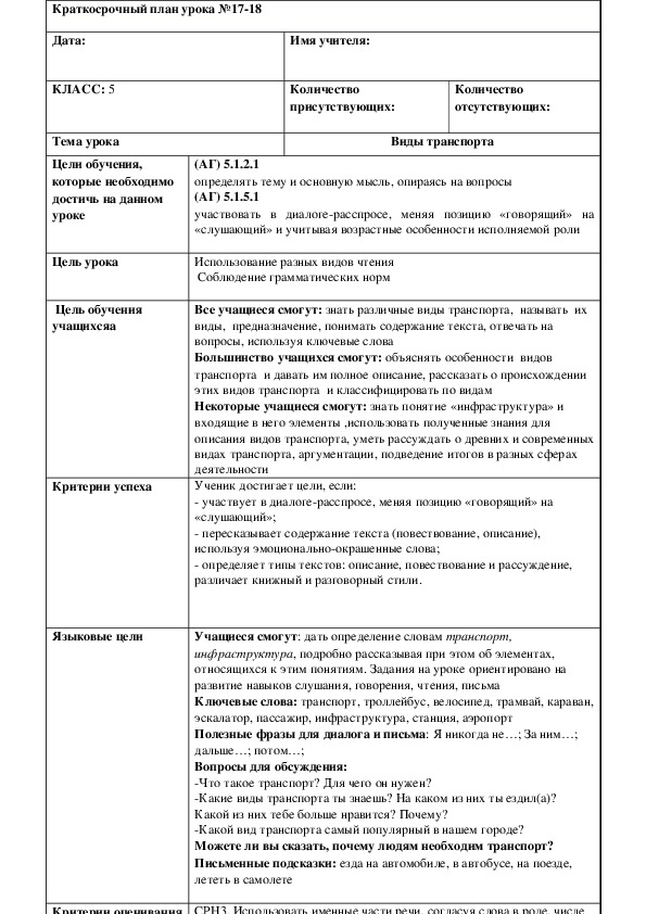 Обложка для материала Русский язык 5 класс Тема урока:	"Виды транспорта"