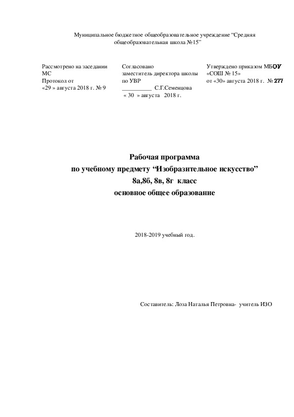 Обложка для материала КТП ИЗО 8 класс