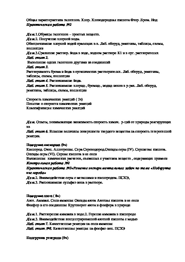 Рабочая программа по химии Новошинский  И.И Новошинская Н.С  9 класс
