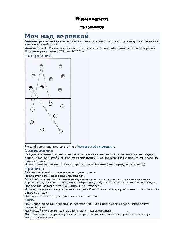 Игровая карточка "Мяч над веревкой"