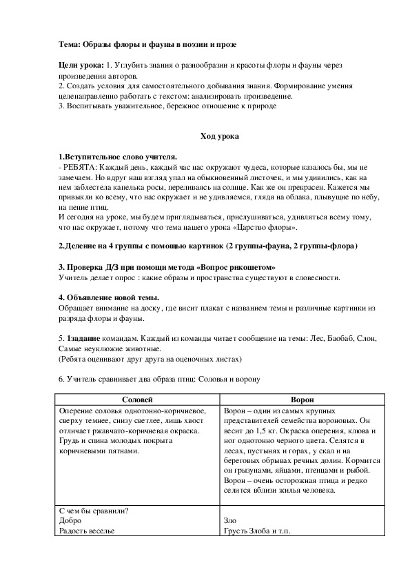 Планы конспекты уроков по русской литературе 4 класс беларусь