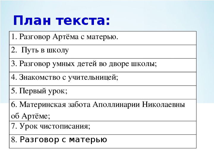 План по литературе 3 класс по рассказу еще мама