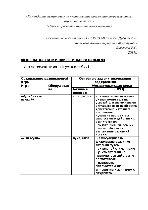 Обложка для материала «Календарно¬ тематическое планирование коррекционно-развивающих игр на июль 2017 г.» (Игры на развитие двигательных навыков)