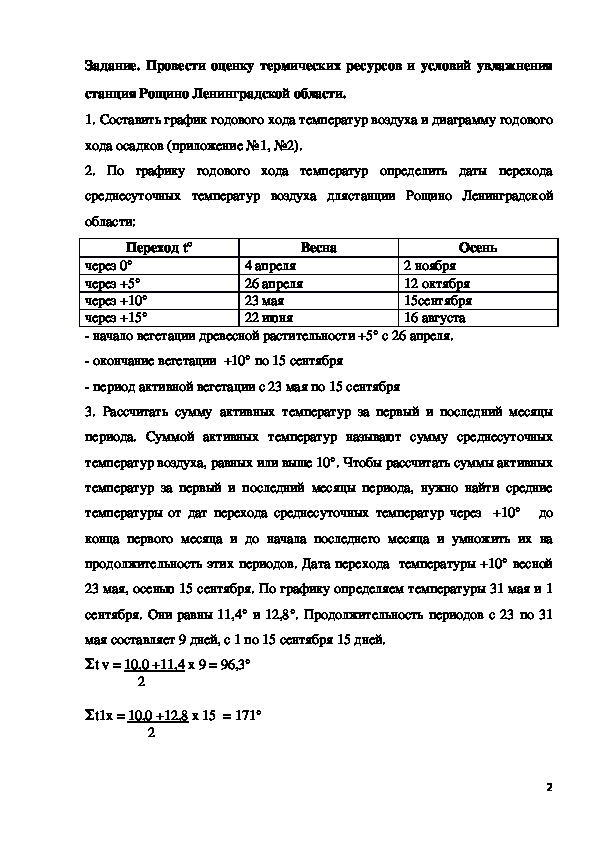 География 8 класс Задание. Провести оценку термических ресурсов и условий увлажнения станция Рощино Ленинградской области.