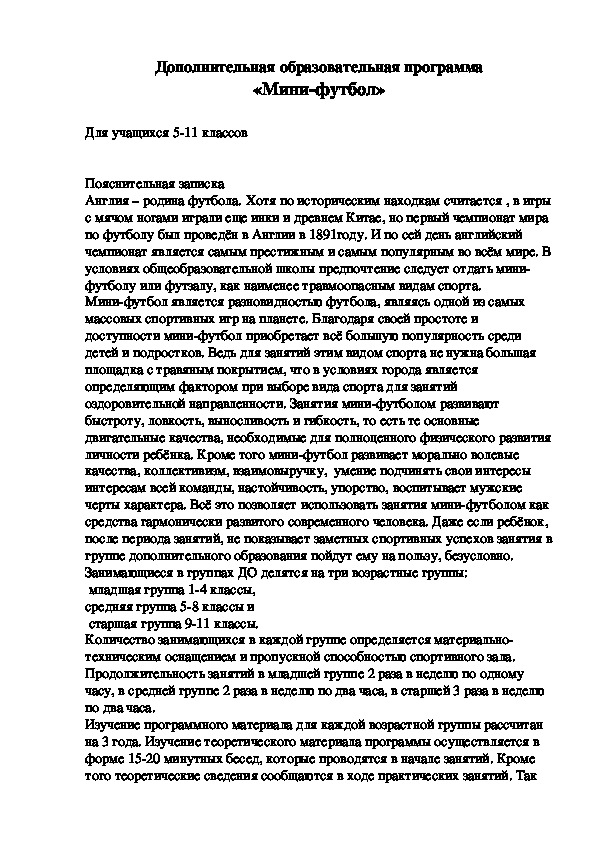 Обложка для материала Дополнительная образовательная программа «Мини-футбол»