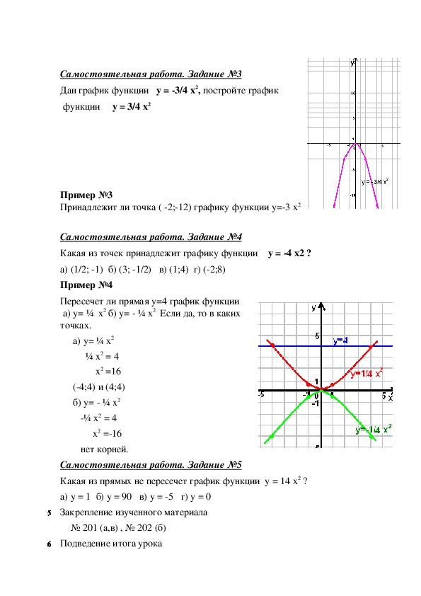Урок математики в 9 классе по теме «График и свойства функции y=ax2»