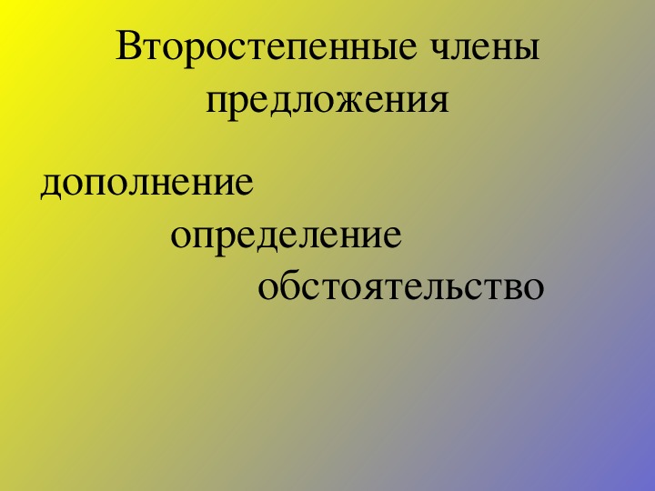 Второстепенные члены предложения дополнение презентация