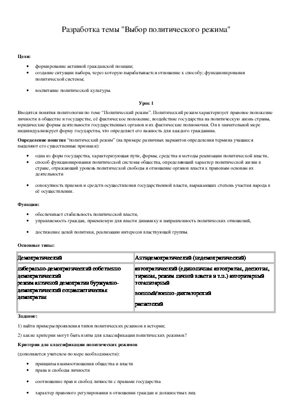 Обложка для материала Разработка темы "Выбор политического режима"