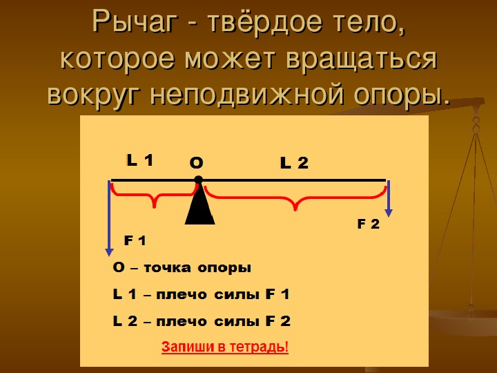 Рычаг твердое тело которое может вращаться вокруг неподвижной опоры. Равновесие тел рычаг. Плечо опоры. Точка опоры плечо и сила. Что называют плечом силы физика