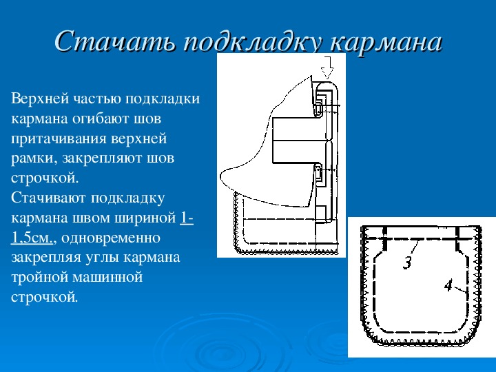 Прорезной карман в рамку. Ширины шва стачивания деталей подкладки кармана. Стачивание подкладки кармана. Карман в рамку с обтачками. Обработка прорезного кармана в рамку на подкладке.