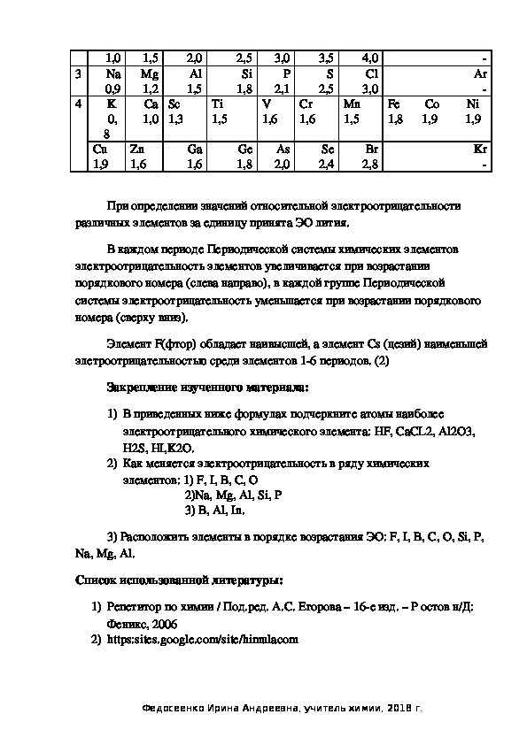 Разбор химического элемента по плану 8 класс