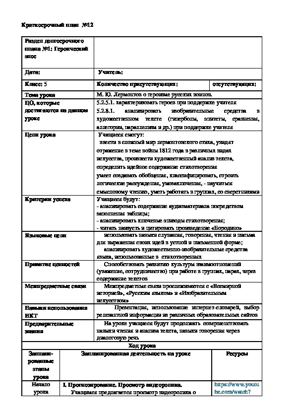 Обложка для материала Русская литература 5 класс Тема урока: М. Ю. Лермонтов о героизме русских воинов.