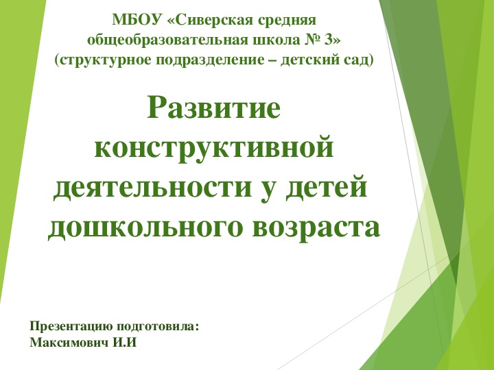 Презентация "Развитие конструктивной деятельности у детей дошкольного возраста"