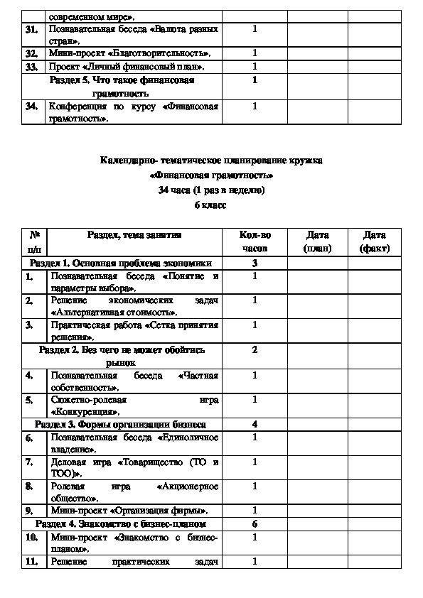 Программа кружка 5 класса