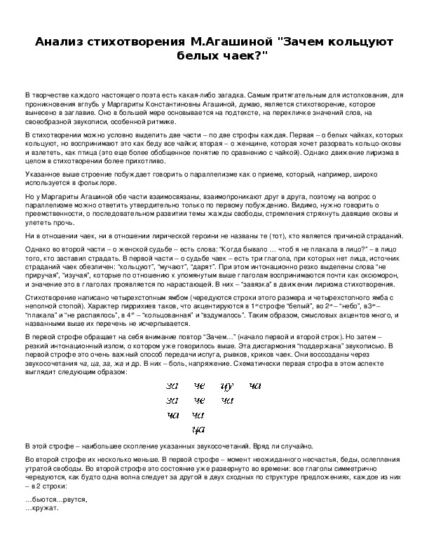 Обложка для материала Анализ стихотворения М.Агашиной "Зачем кольцуют белых чаек?"