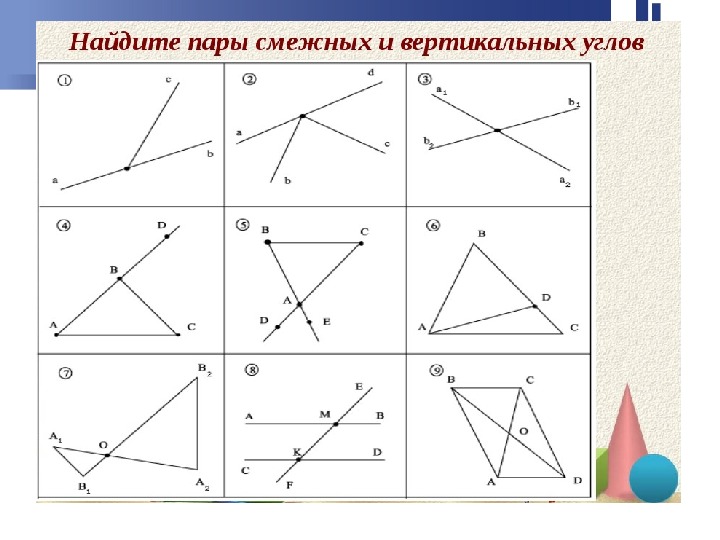 Задачи по готовым чертежам геометрия 7 класс смежные и вертикальные углы