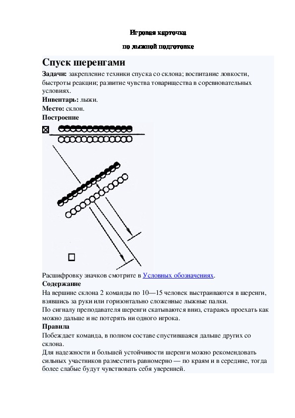 Игровая карточка "Спуск шеренгами"