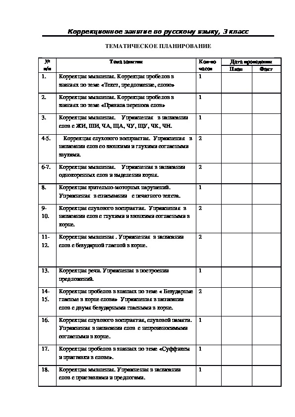 Коррекционные занятия по русскому языку